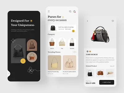 Ecommerce app - Mobile app app app design backpack e commerce ecommerce ecommerce shop handbags mobile app mobile app design mobile design mobile ui purses purses app shop ui uiux ux uxui wallet app wallets