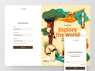 Sign up page - Goodreads create account form login minimal otp sign up signup ui ui design user interface ux verification web design