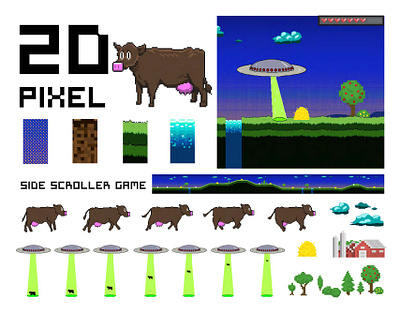 UFO Cow Sprites design graphic design illustration illustrator logo nature vector