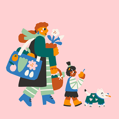 At the Vegetable Market character dog flatstyle illustration kids market mom momillustration mood outfit pet vegetable market weekend