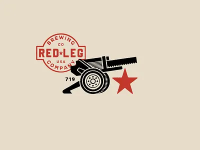 Colorado brewery 1 badge beer branding brewery brewing cannon colorado colorado springs identity illustration leg logo mark military red