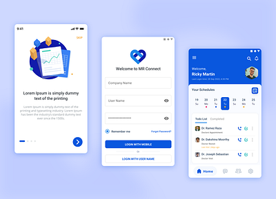 MR Connect - Medical Rep APP app blue design medical mobile planner schedule ui ux xd