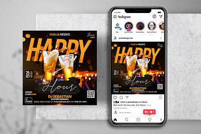 Happy Hour Event Instagram PSD Templates banner flyer happy hours happy. hour instagram psd template