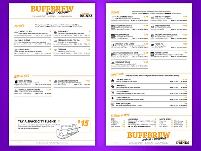 BuffBrew Taproom Drink Menu beer houston indesign menu minimal modular page layout restaurant taproom