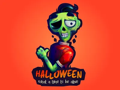 A happy Zombie 3d blender branding character creature cute dark design green halloween happy illustration model october orange red shirt spooky t shirt zombie