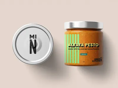 MiGreenKitchen - Packaging branding design design brief logo micro greens microgreens mockup packaging pasta sauce pesto