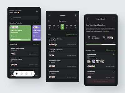 Task Management Mobile App - Dark Mode app dark dark mode design mobile mobile app task task management ui ui design uiux