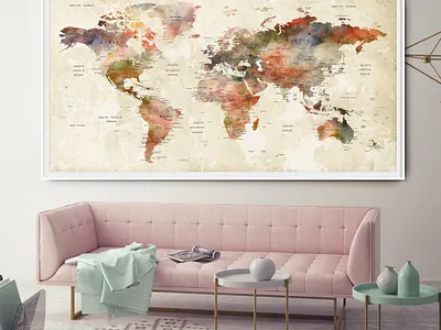 World Map Large Poster Wall Hanging, Push Pin Living Room Map