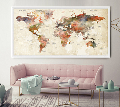 World Map Large Poster Wall Hanging, Push Pin Living Room Map