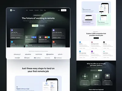 Hireup – Job Finder Landing Page Design dark mode gradient job job finder job vacancy landing page landing page design neon colour remote job remote job vacancy ui design web design website design