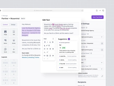 Email Editing and Correction Checking (SaaS) admin ui ai ai tools analytics analytics app crm dashboard data visualization editor email emails collaboration input leads mailbox management marketing message open ai saas templates