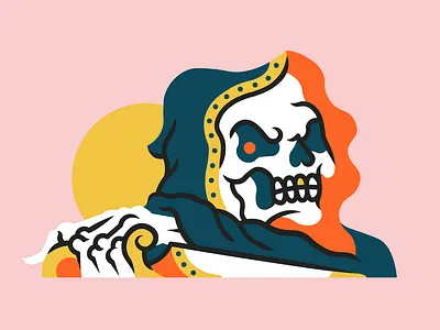 Reaper character dagger flat grim reaper illustration minimal skeleton skull tattoo vector
