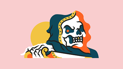 Reaper character dagger flat grim reaper illustration minimal skeleton skull tattoo vector