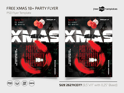 Free Xmas 18+ Party Template + Instagram Post (PSD) christmas event events flyer flyers free freebie holiday holidays photoshop print psd template templates winter xmas