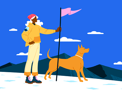 Mountain Top animal camp camping character dog flag girl hiking illustration mountain nature ourdoor pet woman