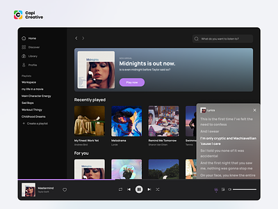 Music Player - Website Design Concept audio player capi creative music music player musicplayer musicsteaming playlist songs web webdesign