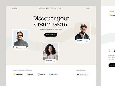 Worka ⌁ Talent Acquisition SaaS Landing Page acquisition app brand branding business clean design gold hire hiring identity landing page marketing modern morva npw soft startup talent website