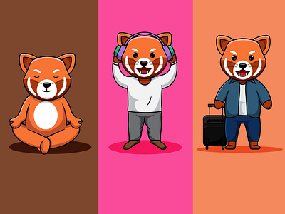 Set of cute red panda vector illustration adobe illustrator art branding cartoon cute design digital art drawing headphones illustration logo meditation music red panda sketch travel vector