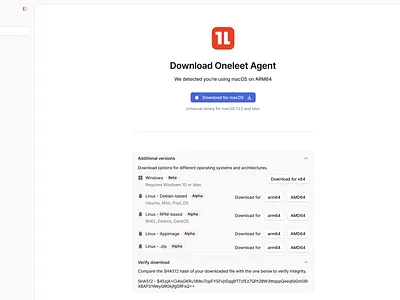 Employee Portal - Download Oneleet Agent View accordion button compliance design download download screen figma light mode mdm mdm agent minimal oneleet product design saas ui ui design web