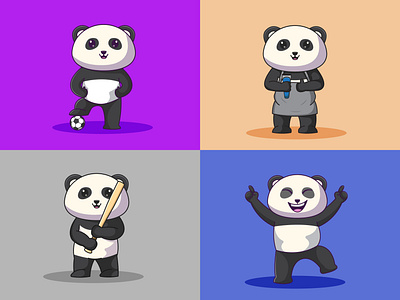 Cute panda set vector illustration adobe illustrator art barber baseball branding cartoon cute dancing design digital art drawing football illustration logo panda sketch vector