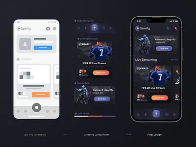Streaming Platform App components dark design discord game gaming app ios minimal mobile mobile app play stream streaming app twitch ui uiux ux