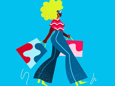 $hopping $pree afro art black bright color character fashion flat illustration graphic design illustration minimalistic palette shopping simple vector walking woman women