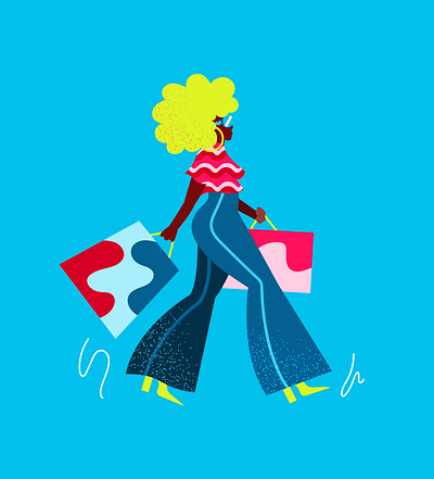 $hopping $pree afro art black bright color character fashion flat illustration graphic design illustration minimalistic palette shopping simple vector walking woman women