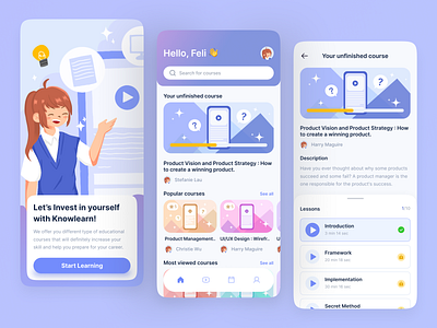 Knowlearn E-courses App - Collaboration Shot blue branding collab color course design figma illustration mobile mobileapp pallete popular ui ui ux ui design uidesign uiux user interface ux uxui