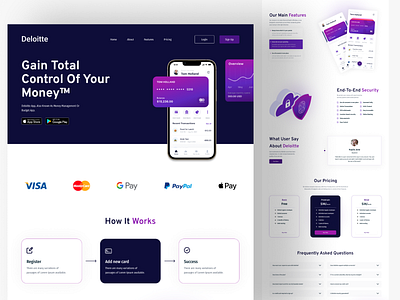 Deloitte - Finance Management Landing Page app budget budgeting app design finance fintech graphic design landing page money online banking product design trendy typography ui uxdesign wallet app website website design