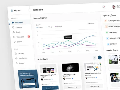 Mumetz - E-Learning Dashboard 📚 app chart class course app dashboard design e learning e learning dashboard education learning app minimal online online course study ui ux web web app