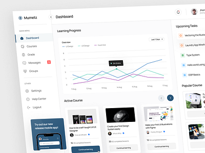 Mumetz - E-Learning Dashboard 📚 app chart class course app dashboard design e learning e learning dashboard education learning app minimal online online course study ui ux web web app