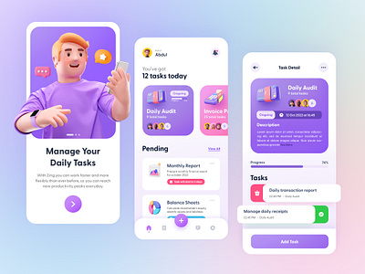 Zing ✨, a Task Management App - #VisualExploration 3d 3d art 3d character 3d illustration app application character design hero ios mobile task management ui ui design