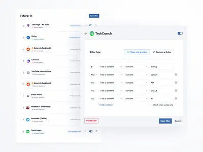 Conditional filtering advanced filter automation builder condition conditional conditions filter if if this then interface rule then ui ux web when