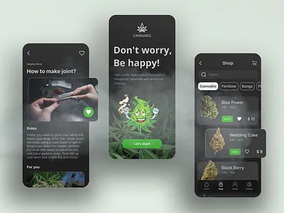 Cannabis E-Commerce Store App Mobile Concept app design cannabis cannabis app cannabis packaging cannabis shop cbd concept interface leaf marijuana organic thc ui ux weed