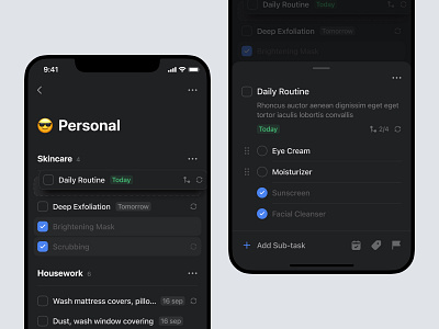 Do it - To Do List Mobile App Dark app checklist clean dark light mobile onboarding planner pop up productivity project management rearrange task manager to do list ui ux