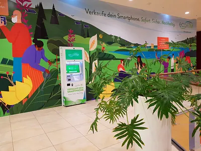 ecoATM mural colour horizon illustration mural nature people plants