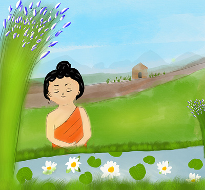 Storybook illustration buddha painting digital art digital arts digital painting graphic design illustration illustrator kids art kids book illustration line art nature artwork painting procreate storybook