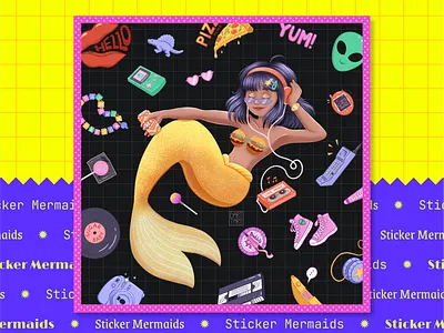 90s style mermaid 90s 90s style animation art behance design digital art digital illustration illustration mermaid mermay sticker sticker pack