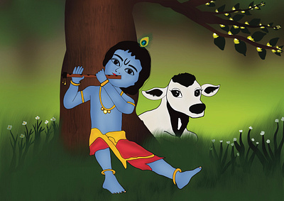Digital Painting art artist baby krishna painting childrens book digital painting illustration illustrator nature artwork procreate storybook storybook illustration