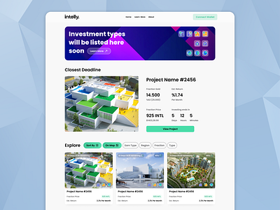 Intelly - Real Estate Investment Platform Webapp app blockchain creative crypto design f nft investment marketplace mobile modern nft real estate ui ui design ux wallet webapp website