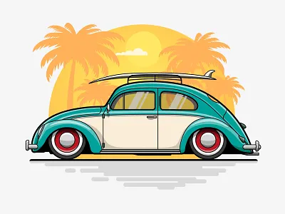 Dream Car – VW Beetle California Style adobe illustrator art direction artist beetle branding california design flat design flat illustration flat vector freelance designer freelance illustrator graphic design illustration logo retro style surfing vector west coast