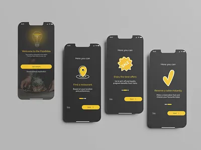Onboarding for restaurant booking mobile app app black darktheam design ios mobile mobile app onboarding restaurant ui uiux design ux