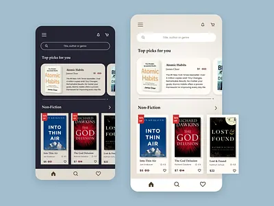 Book Store App app book store books clean dark mode design ecommerce figma light mode minimal mobile reading ui ux