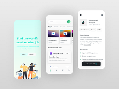 Job Finder App UI 2022 app app design appdesign branding company dashboard designapp hiring icon ios job job finder job search minimal mobile mobile app mobile ui ui design ux design