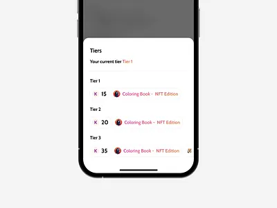 Tiers List - NFT & Metaverse Project action sheeet app crypto design metaverse mobile nft product tier ui ux visual wallet web3.0