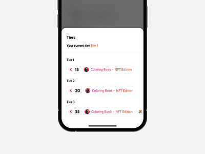 Tiers List - NFT & Metaverse Project action sheeet app crypto design metaverse mobile nft product tier ui ux visual wallet web3.0