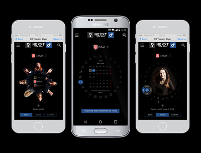 Stylist appointment app interface. iOS/Android app design ui ux vector