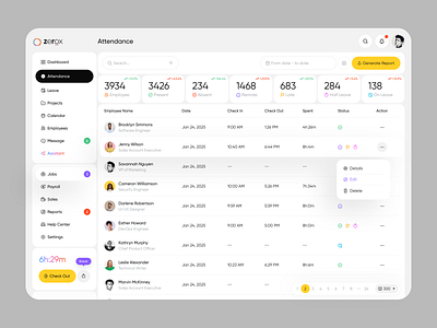 HR Management - Attendance appdesign attendancetracker creativeprocess dailyui designinspiration designlovers enterprisesoftware enterpriseui hrsoftware inspiration interfacedesign moderndesign productdesign saasdesign softwaredesign uidesign uitrends uxdesign uxui webapp