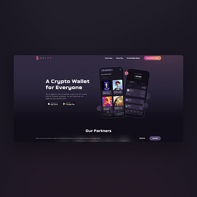 Zelus Wallet's landing page design figma landing logo mockups smartwallet ui wallet
