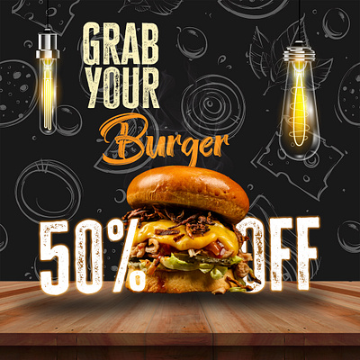 Grab Your Burger Now! banner branding creative design design design ideas food post graphic design illustration mochup post design social media post design typography